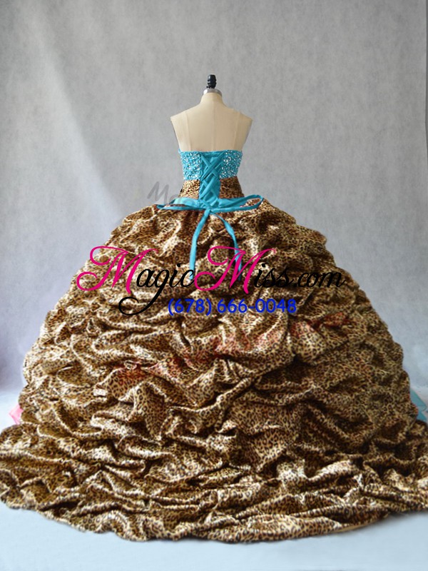 wholesale comfortable aqua blue lace up 15th birthday dress beading and pick ups sleeveless
