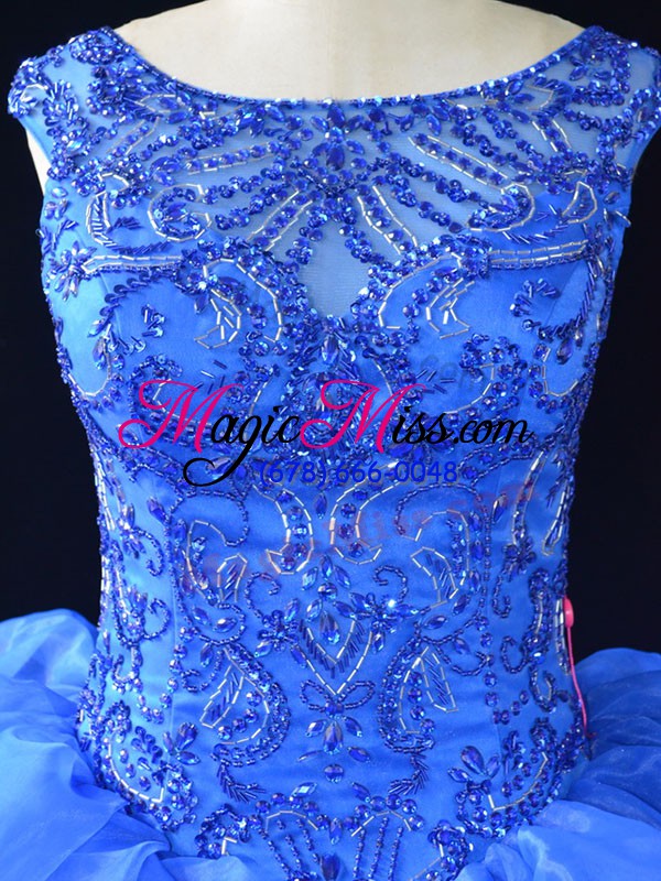 wholesale royal blue 15th birthday dress organza brush train sleeveless beading and ruffles