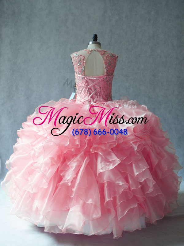 wholesale clearance pink ball gowns organza scoop sleeveless beading and ruffles lace up sweet 16 dress