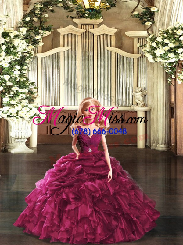 wholesale burgundy sweet 16 dresses sweet 16 and quinceanera with ruffles v-neck sleeveless backless