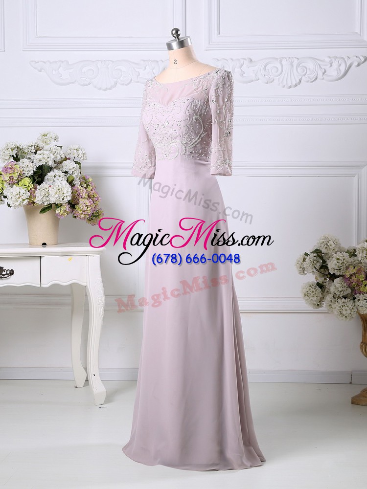 wholesale fashion pink 3 4 length sleeve floor length beading and embroidery zipper prom dress