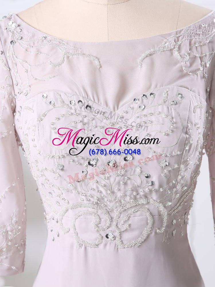 wholesale fashion pink 3 4 length sleeve floor length beading and embroidery zipper prom dress