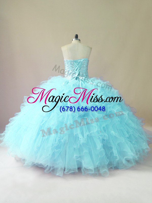 wholesale romantic aqua blue quinceanera gown sweet 16 and quinceanera with beading and ruffles sweetheart sleeveless lace up