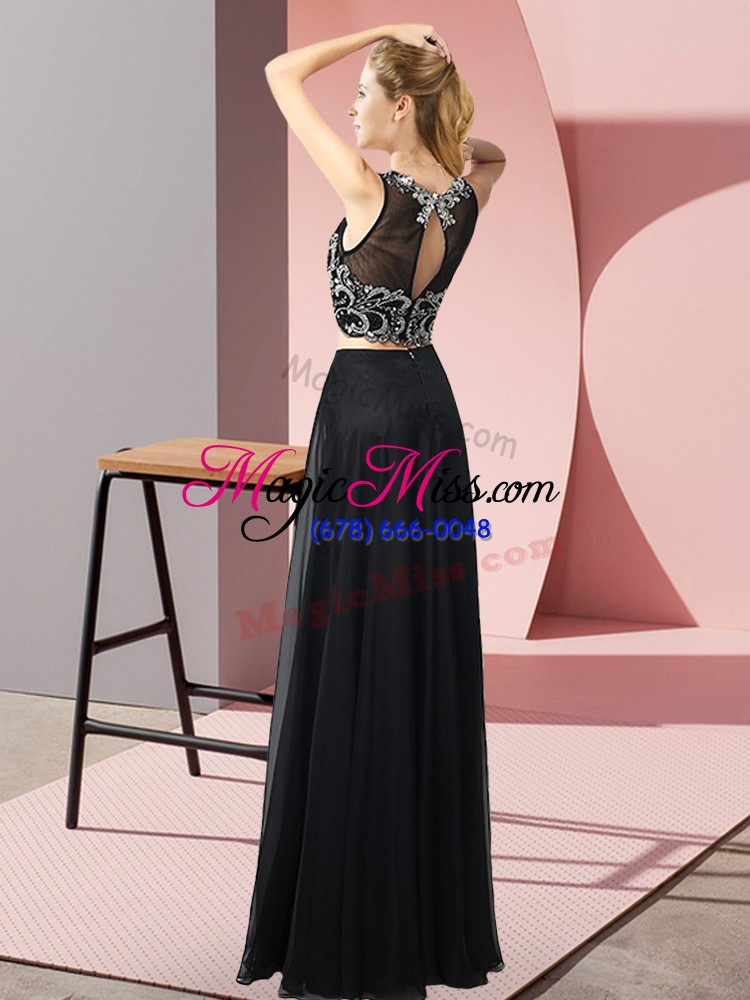 wholesale decent chiffon scoop sleeveless backless beading prom party dress in brown