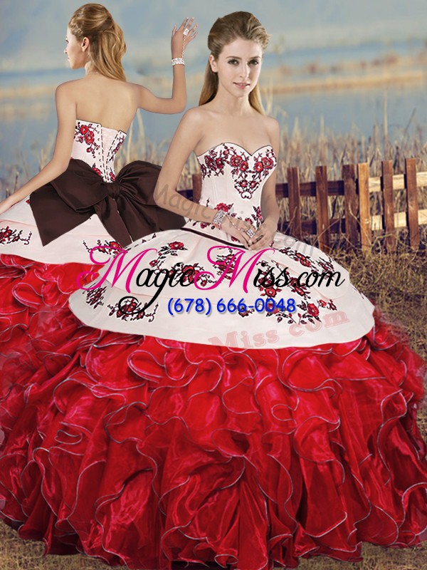 wholesale classical floor length white and red sweet 16 quinceanera dress sweetheart sleeveless lace up