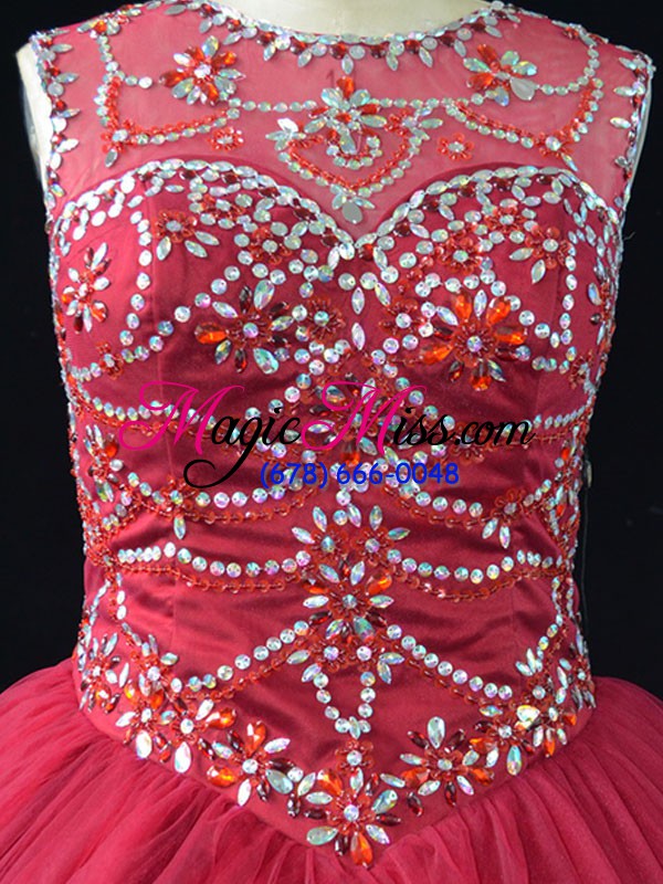 wholesale sweet tulle scoop long sleeves lace up beading sweet 16 quinceanera dress in coral red