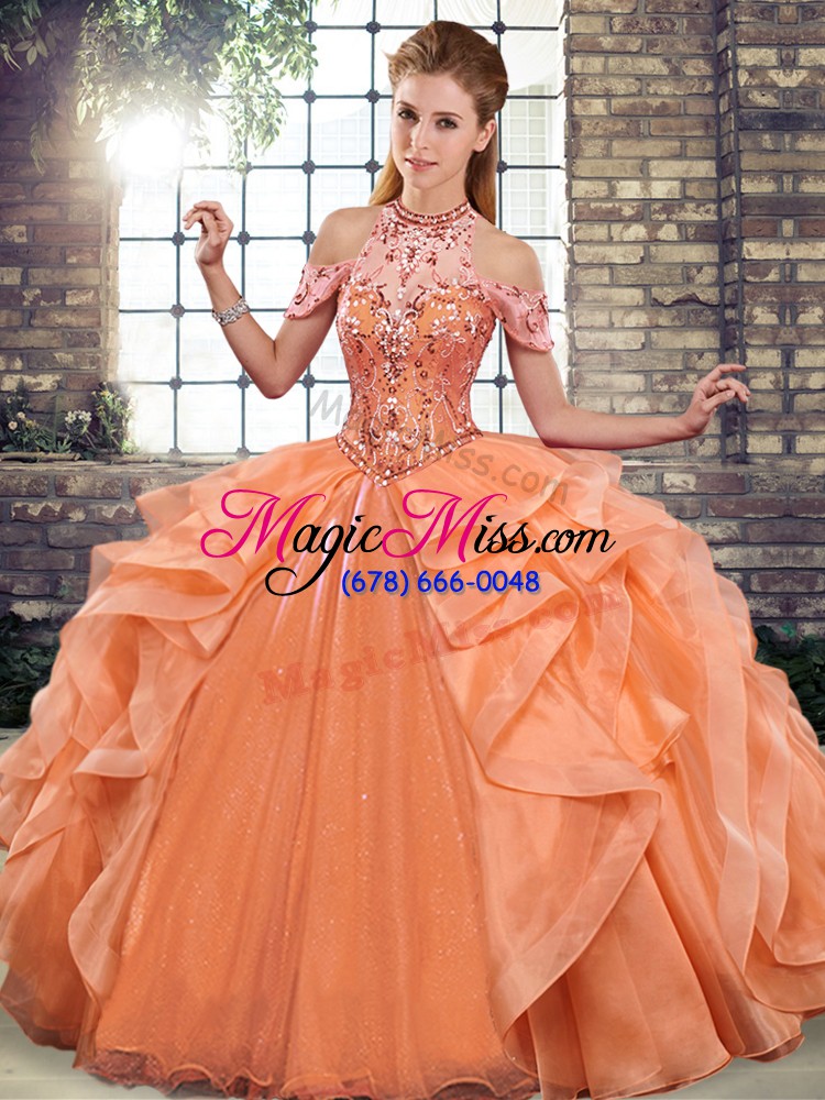 wholesale sophisticated organza sleeveless floor length quinceanera gowns and beading and ruffles