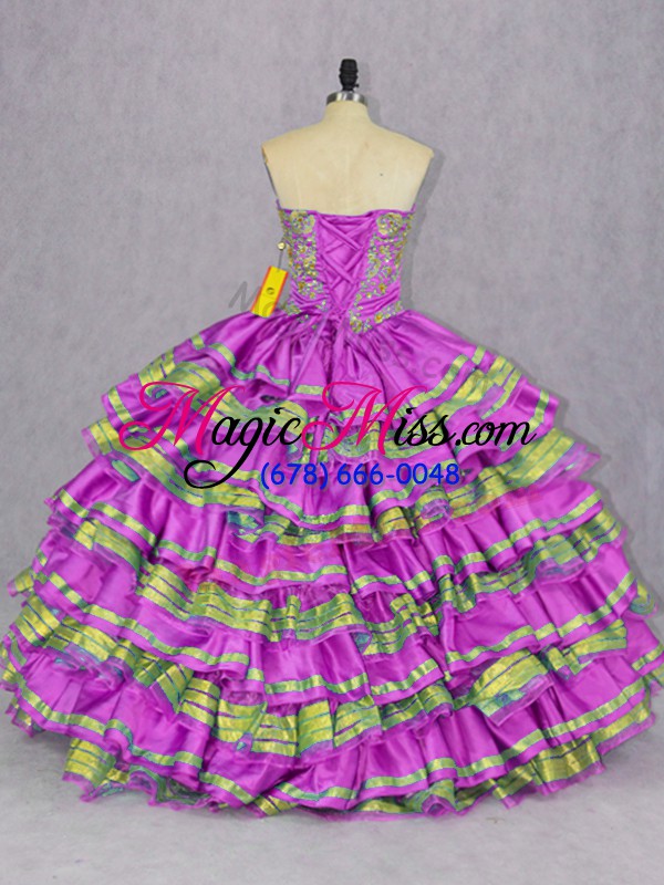 wholesale superior embroidery and ruffled layers 15th birthday dress lilac lace up sleeveless floor length