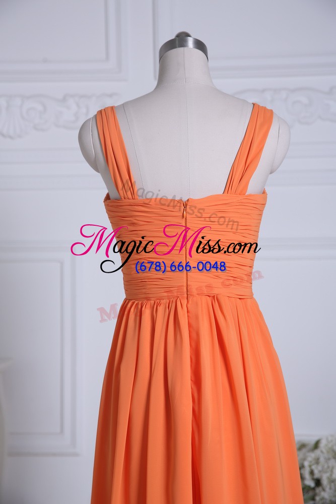 wholesale glamorous orange straps neckline ruching dama dress for quinceanera sleeveless zipper