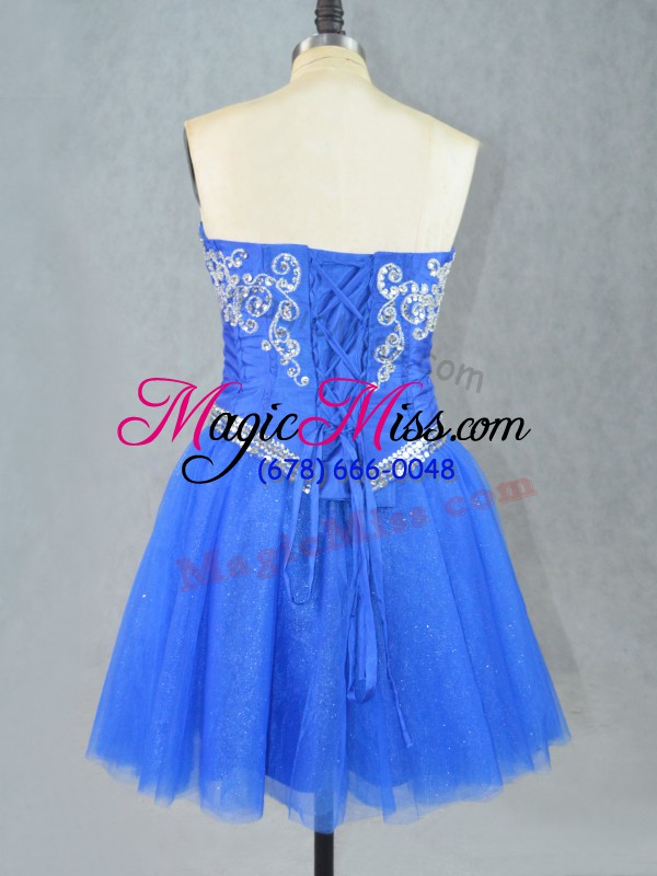wholesale wonderful sweetheart sleeveless prom party dress mini length beading blue tulle