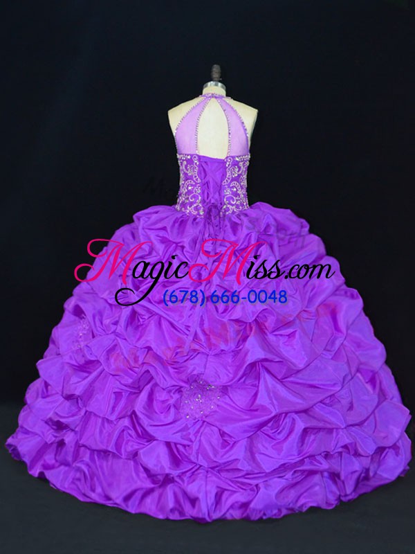wholesale sweet purple lace up vestidos de quinceanera beading and appliques and embroidery and pick ups sleeveless floor length