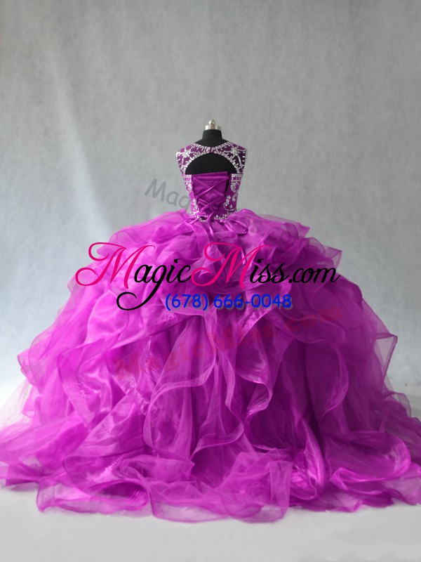 wholesale beading and ruffles quinceanera dress purple lace up sleeveless floor length