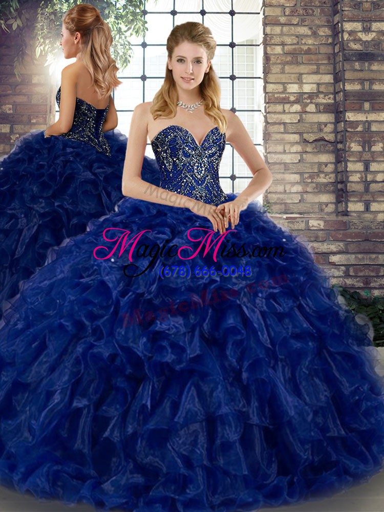 wholesale popular sleeveless lace up floor length beading and ruffles quinceanera dress