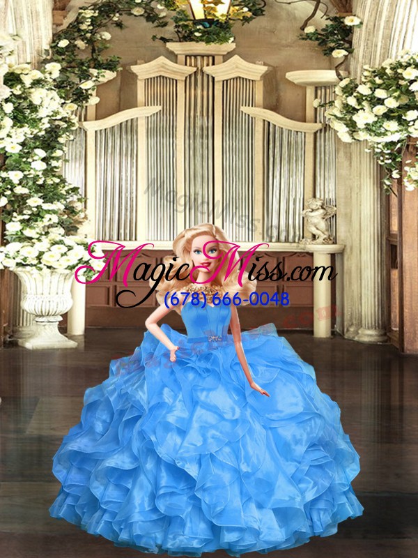 wholesale baby blue ball gowns sweetheart sleeveless organza floor length lace up ruffles quinceanera dresses