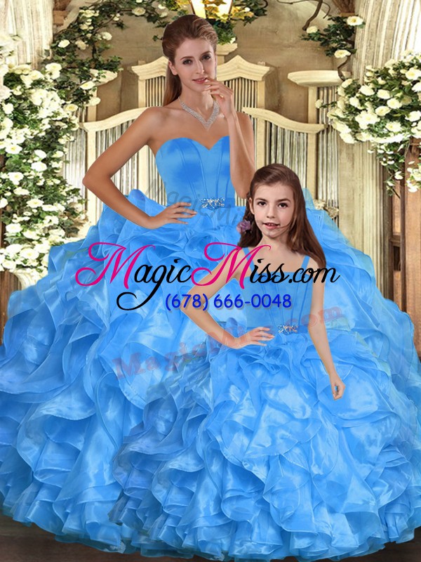 wholesale baby blue ball gowns sweetheart sleeveless organza floor length lace up ruffles quinceanera dresses
