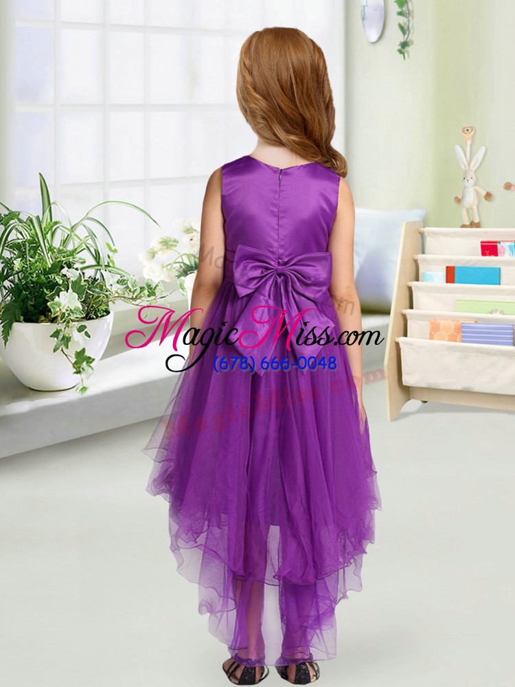 wholesale purple sleeveless organza zipper toddler flower girl dress for wedding party