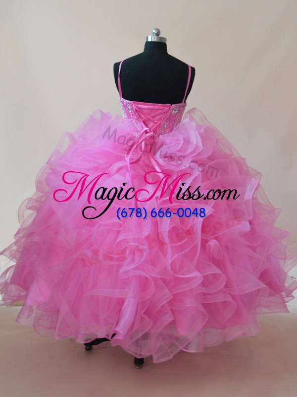 wholesale amazing rose pink spaghetti straps lace up beading and ruffles little girls pageant dress wholesale sleeveless