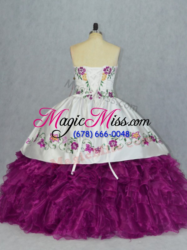 wholesale fuchsia lace up quinceanera gown embroidery and ruffles sleeveless floor length
