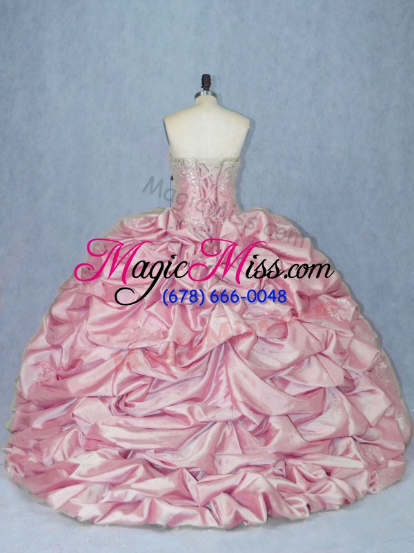 wholesale beauteous pink ball gowns beading and appliques and pick ups quinceanera gown lace up tulle sleeveless