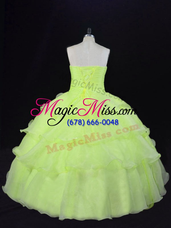 wholesale free and easy yellow green ball gowns sweetheart sleeveless organza floor length lace up ruffles and hand made flower quinceanera gown