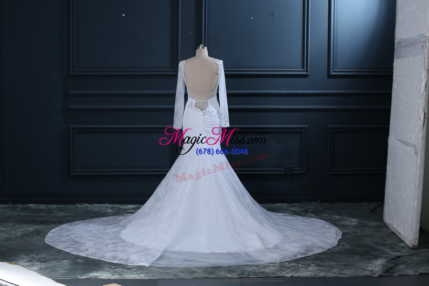 wholesale trendy white sweetheart neckline beading and lace wedding dress long sleeves backless