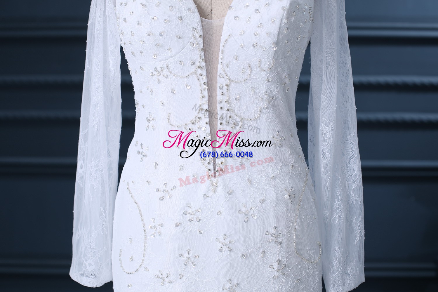 wholesale trendy white sweetheart neckline beading and lace wedding dress long sleeves backless