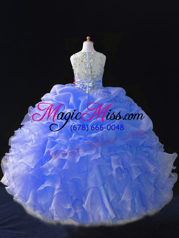 wholesale straps sleeveless organza little girl pageant dress beading and ruffles and pick ups zipper