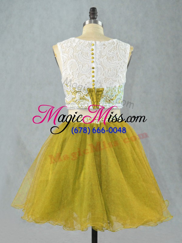 wholesale olive green organza zipper prom party dress sleeveless mini length lace and appliques