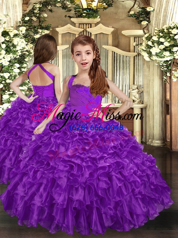 wholesale popular purple lace up sweet 16 dress ruffles sleeveless floor length