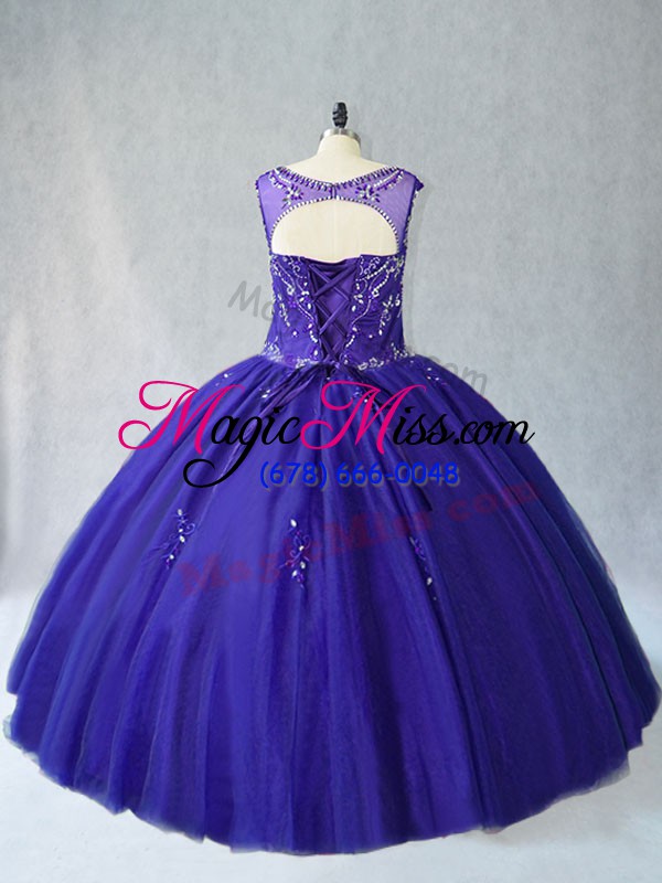 wholesale royal blue ball gowns beading sweet 16 dress lace up tulle sleeveless floor length