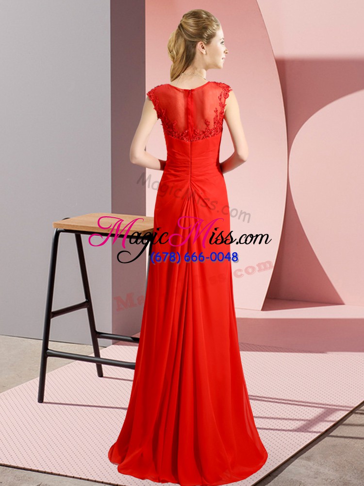 wholesale column/sheath evening dress red scoop chiffon sleeveless floor length zipper