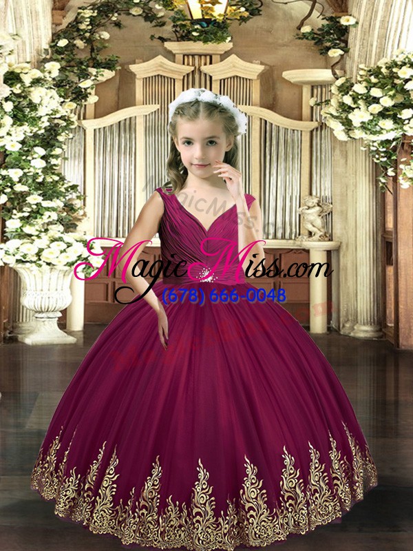 wholesale ball gowns little girls pageant dress wholesale burgundy tulle sleeveless floor length backless