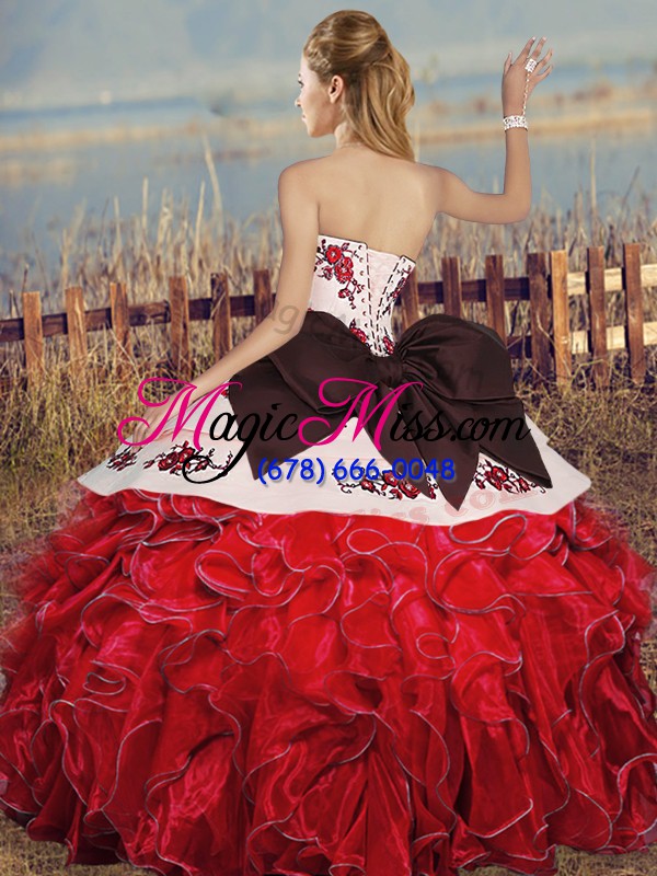 wholesale organza sleeveless floor length sweet 16 dress and embroidery and ruffles and bowknot