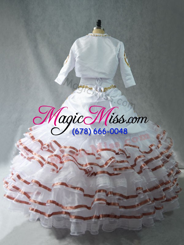 wholesale extravagant white sweetheart neckline embroidery and ruffled layers quinceanera dress sleeveless lace up
