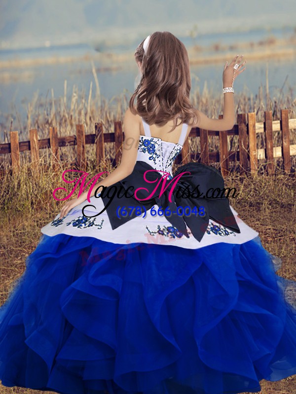 wholesale purple ball gowns straps sleeveless embroidery and ruffles floor length lace up child pageant dress
