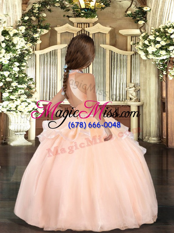 wholesale apple green ball gowns organza halter top sleeveless beading floor length backless little girl pageant gowns