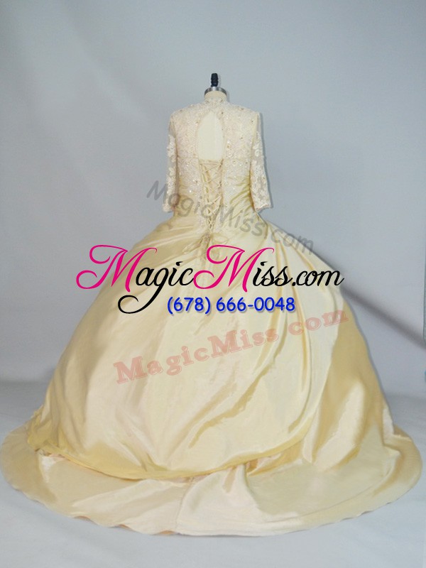 wholesale nice yellow ball gowns lace quince ball gowns lace up taffeta long sleeves