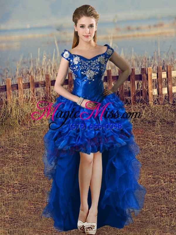 wholesale great royal blue sleeveless embroidery and ruffled layers floor length 15 quinceanera dress