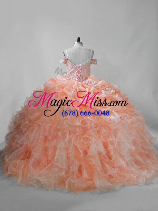 wholesale sumptuous orange sleeveless beading and ruffles and pick ups lace up quinceanera dresses