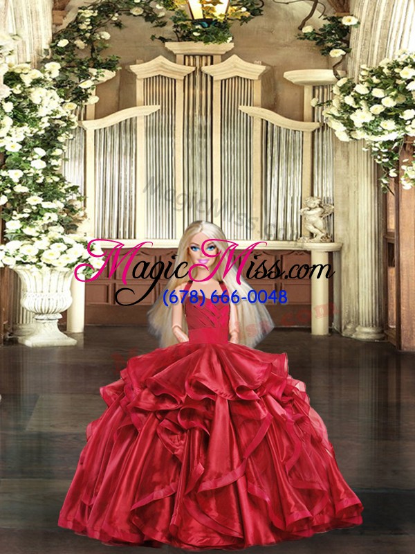 wholesale colorful red straps neckline ruffles quinceanera gown sleeveless lace up