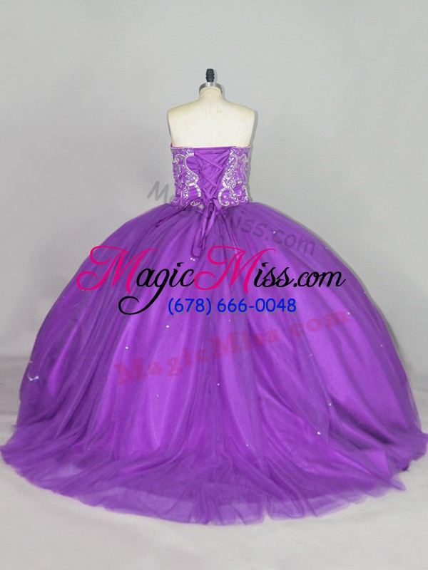 wholesale ball gowns sleeveless purple vestidos de quinceanera brush train lace up