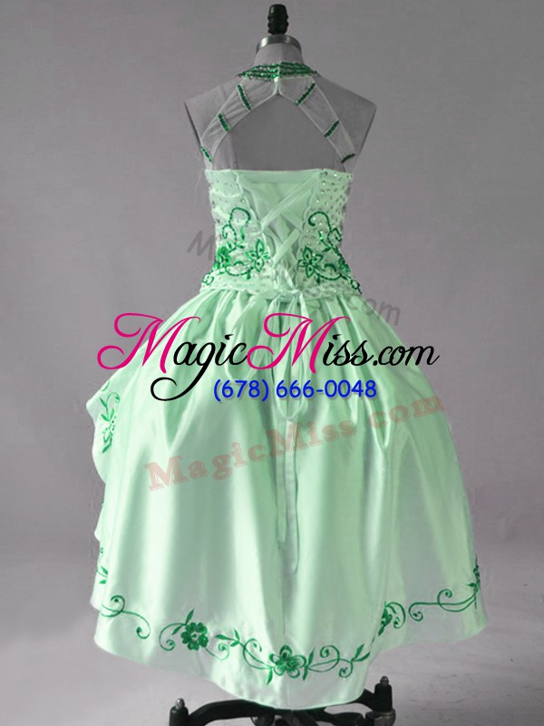 wholesale smart green lace up military ball gowns embroidery and ruffles sleeveless high low