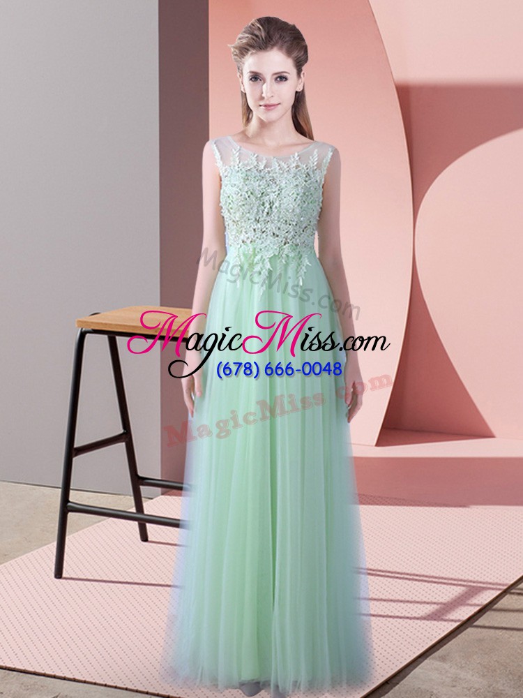 wholesale high class apple green sleeveless tulle brush train zipper bridesmaid dress for wedding party