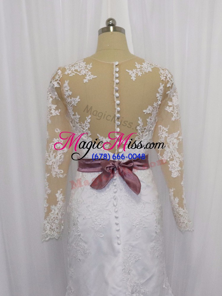 wholesale white column/sheath lace and belt bridal gown clasp handle tulle long sleeves