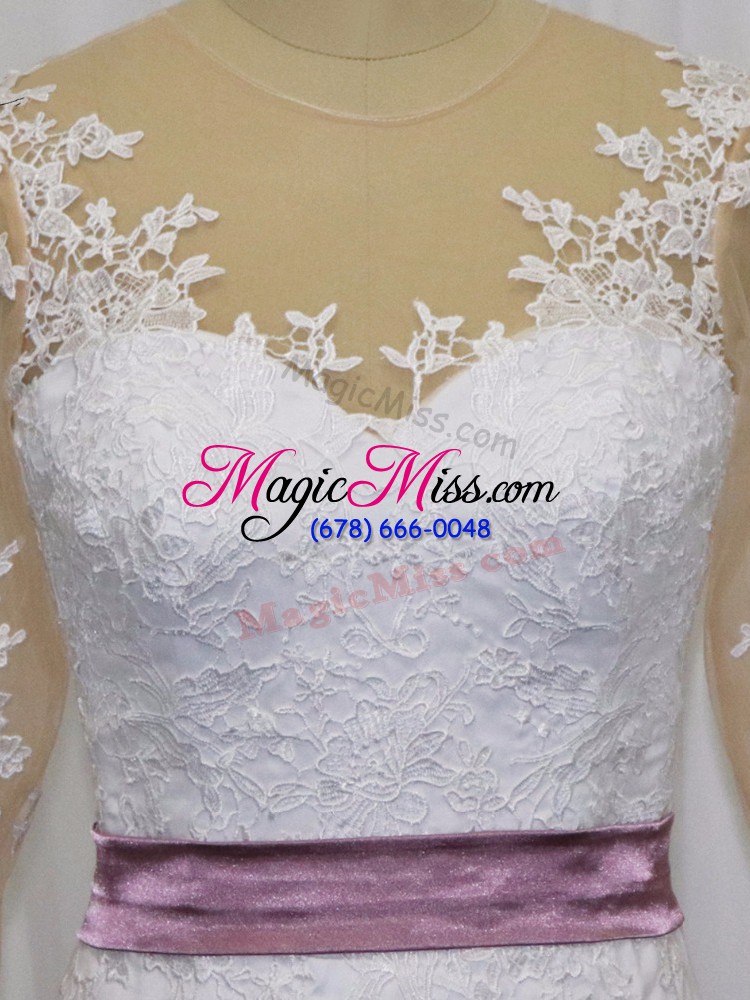 wholesale white column/sheath lace and belt bridal gown clasp handle tulle long sleeves