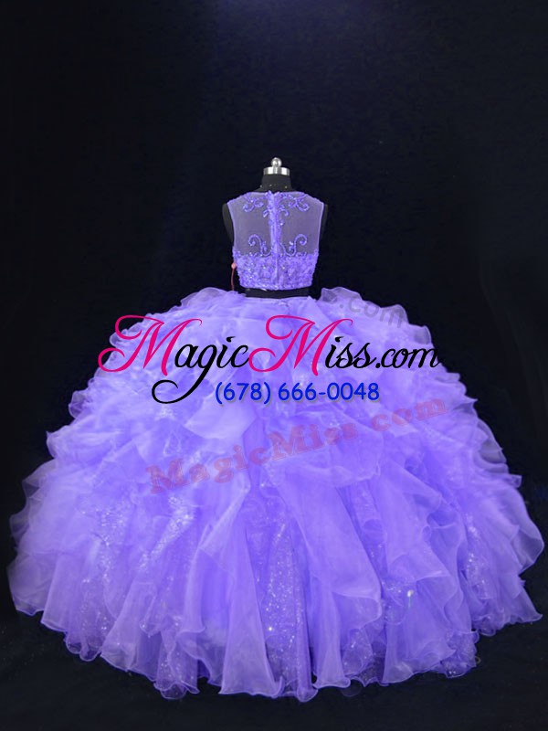 wholesale suitable lavender organza zipper sweet 16 dresses sleeveless floor length beading and ruffles