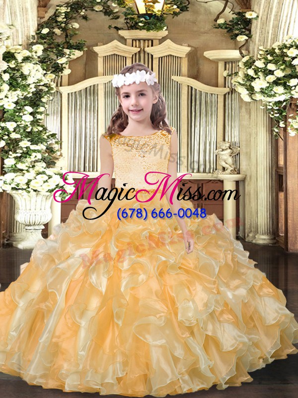 wholesale organza sleeveless floor length little girl pageant dress and beading and ruffles
