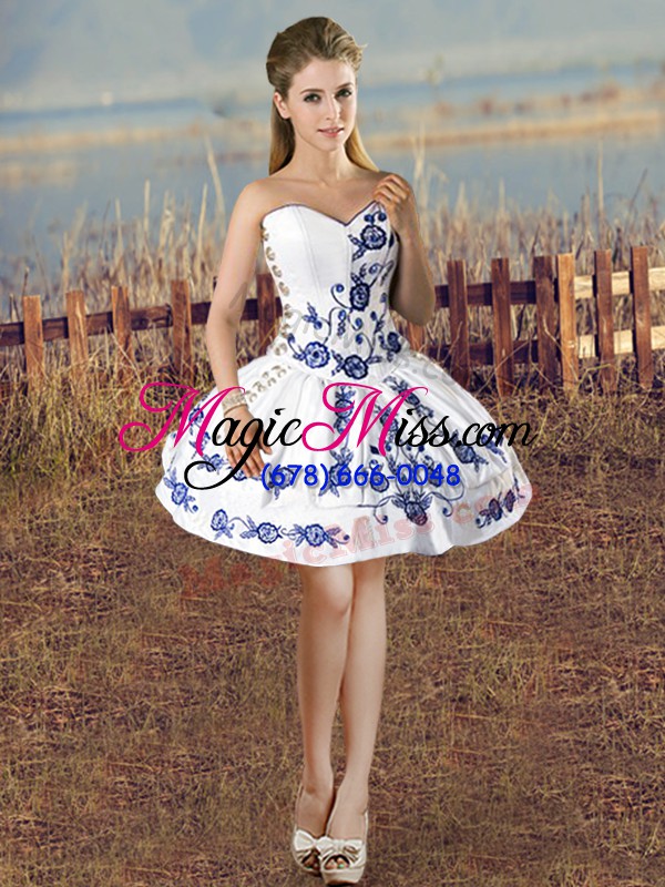 wholesale pretty blue and white sweetheart neckline embroidery and ruffles 15th birthday dress sleeveless lace up