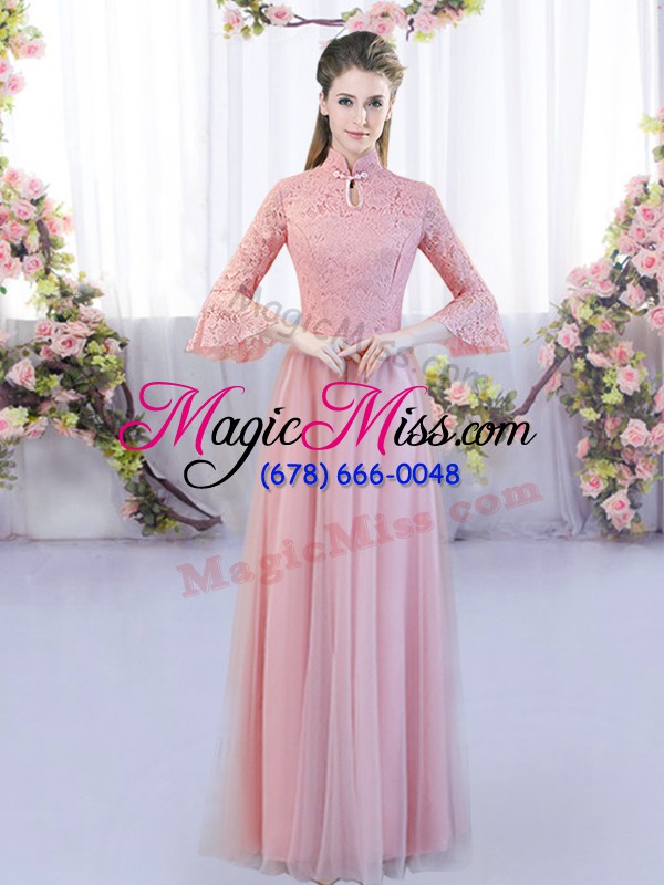 wholesale pink 3 4 length sleeve tulle zipper bridesmaid dresses for wedding party