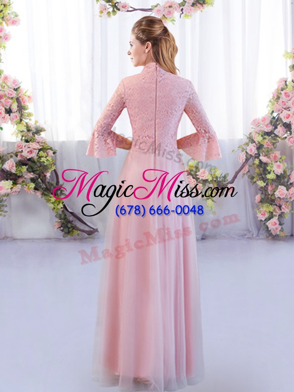 wholesale pink 3 4 length sleeve tulle zipper bridesmaid dresses for wedding party